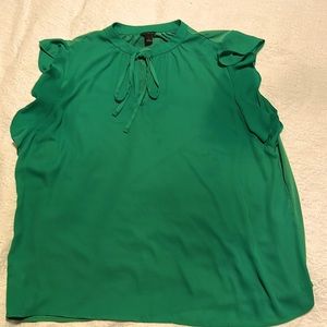 Green flutter sleeve tie shirt!